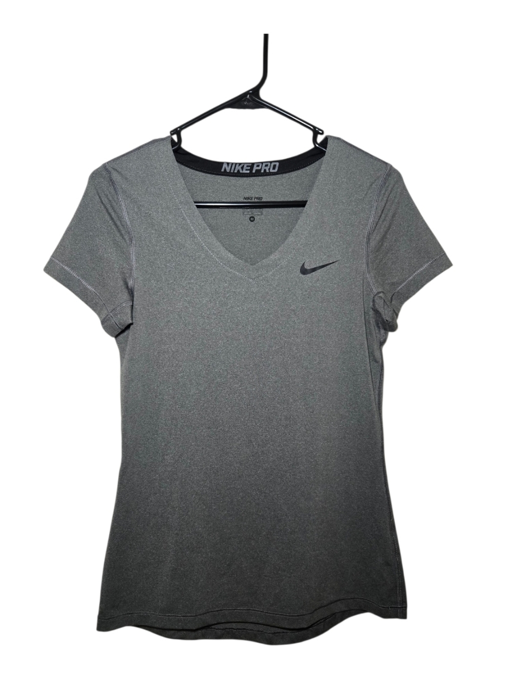 Nike Pro Women's V-Neck Short Sleeve Tee - Gray Size M